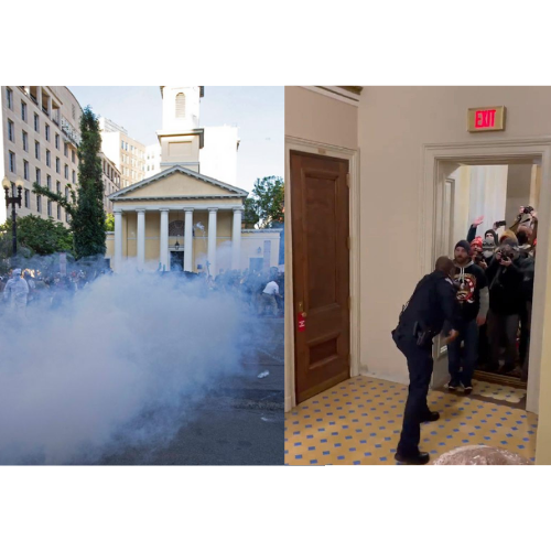 Side-by-side comparison of police response to BLM (left) and Capitol riots (right). 